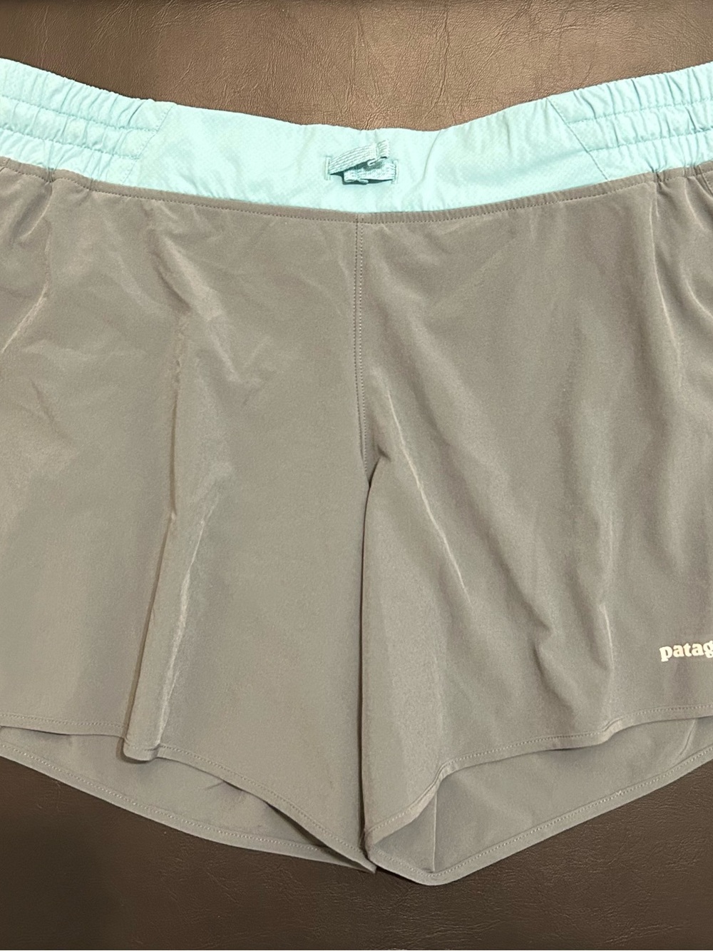 Patagonia Women's Athletic Shorts in Gray with Light Blue Waistband - Size M